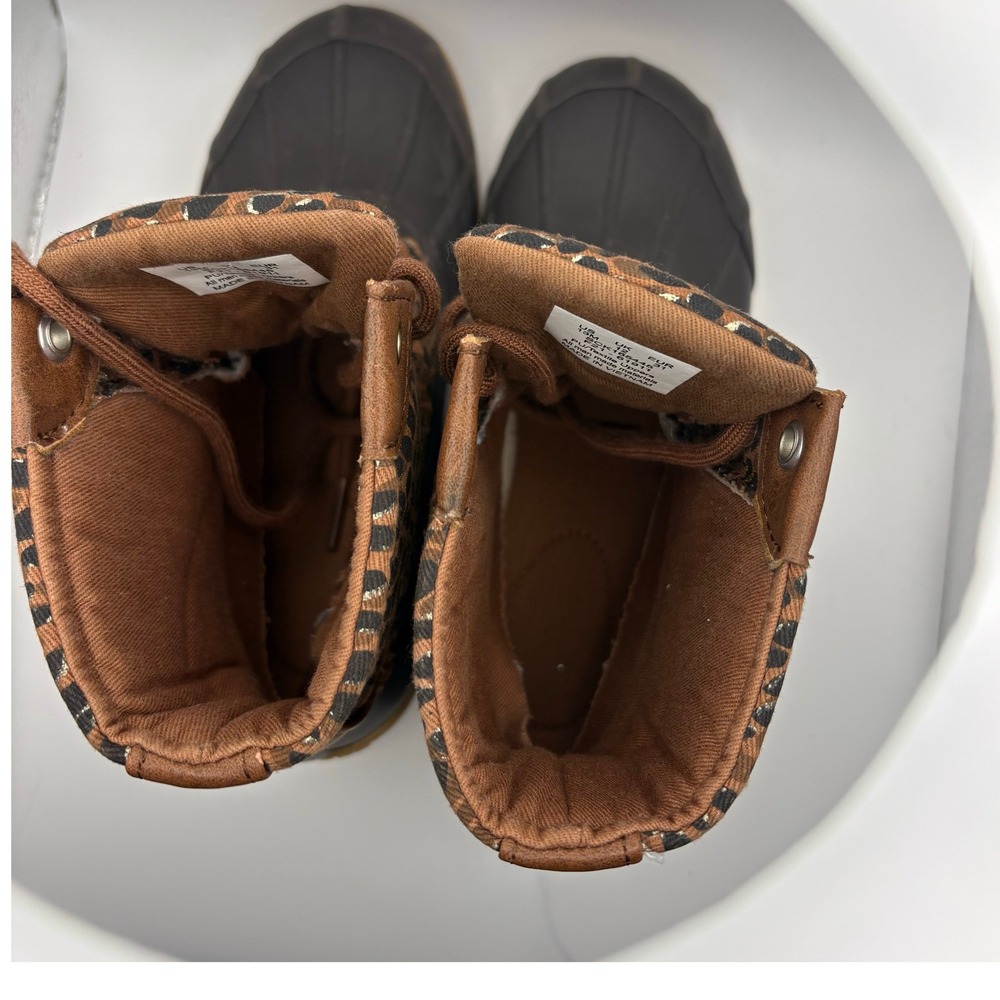 Sperry Saltwater Leopard Print Duck Boots Brown Kids Girls Waterproof Shoes - Picture 5 of 11